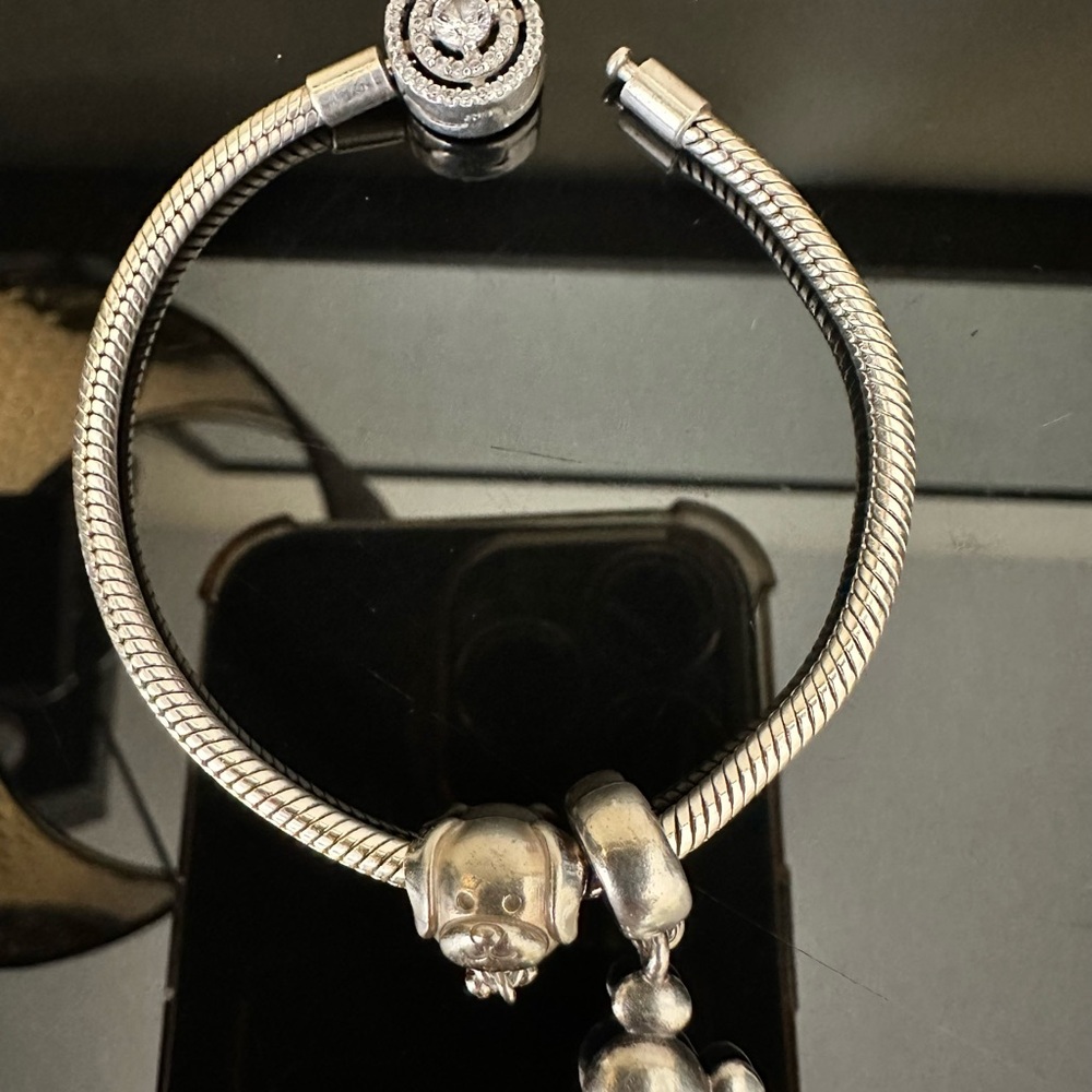 Pandora Silver Bracelet with Clasp and 2 charms